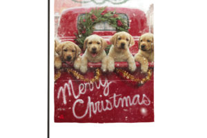 RED TRUCK WITH PUPPIES [GARDEN FLAG]