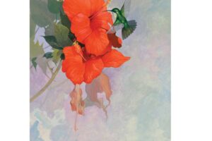RED HIBISCUS HUMMINGBIRD [SATIN HOUSE BANNER]