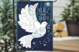PEACE ON EARTH DOVE [BURLAP GARDEN FLAG]