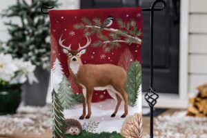 WOODLAND STORYBOOK REINDEER [BURLAP GARDEN FLAG]