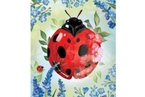 POLLINATOR GARDEN BLUE FLORALS LADYBUG [APPLIQUE HOUSE BANNER]