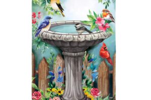 BATHING SONGBIRDS [SATIN HOUSE BANNER]