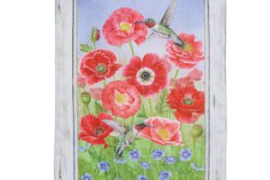POPPY'S AND HUMMINGBIRDS [BURLAP GARDEN FLAG]