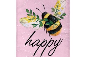 BEE HAPPY PINK [BURLAP GARDEN FLAG]